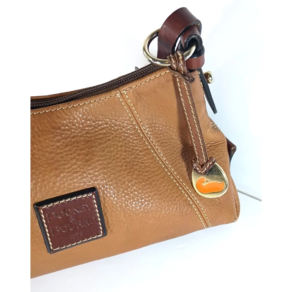 Dooney & Bourke Tan Pebbled Leather Hobo Bag Duck Charm Shoulder Purse